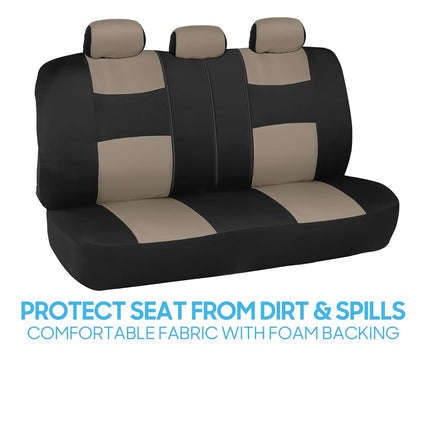 BDK PolyPro Car Seat Covers Full Set in Light Beige on Black, Front and Rear Split Bench Seat Covers for Cars, Easy to Install Car Seat Cover Set, Car Accessories for Auto Trucks Van SUV - Light Beige