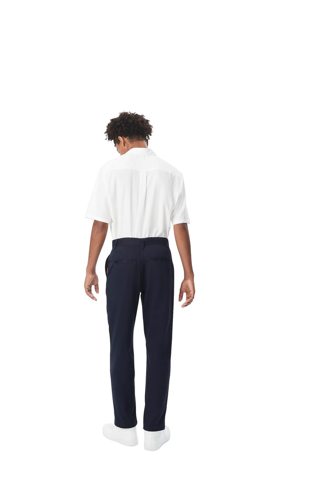 French Toast Boys' Adjustable Waist Stretch Straight Fit Chino Pant (Standard & Husky), Navy, 28W x 32L