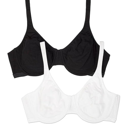 Soutien-gorge confort extrême extensible en coton Fruit of the Loom pour femme, teinte noire/blanc 86ck, 38D