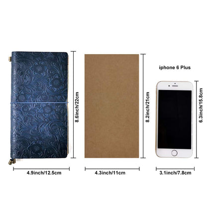 Refillable Leather Journal, Handmade Notebook with Bookmark for Men & Women, Vintage Notebook perfect for writing, gifts, travelers (Blue, Standard)