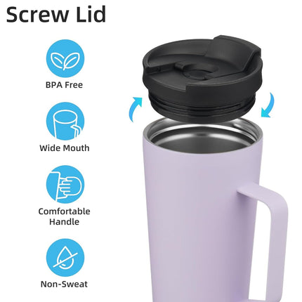 Konokyo Insulated Tumbler with Handle and Straw, 26 OZ Travel Coffee Mug Stainless Steel Cup Metal Water Bottle,Taro