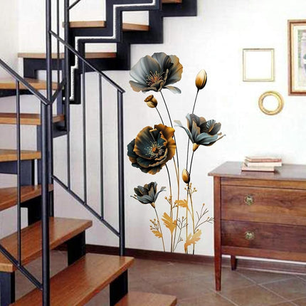 CNUSER 3D Wall Stickers Black Gold Floral Wall Art Decal Decor for Bedroom Living Room Offices Home Decoration