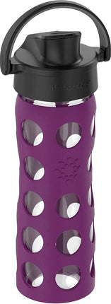Lifefactory 16-Ounce Glass Water Bottle with Active Flip Cap and Protective Silicone Sleeve, Plum
