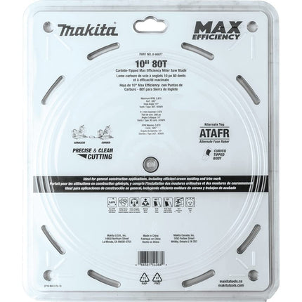 Makita B-66977 Hoja de sierra de inglete de máxima eficiencia con punta de carburo 10" 80D