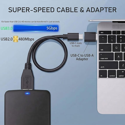 Câble de disque dur externe 2 EN 1 de 48 cm, câble Micro B 3.0 super rapide vers USB C/A, compatible avec WD, Toshiba, My Passport, Samsung, Seagate, MacBook Pro/Air, iPad/tablette, iPhone 15, Samsung Galaxy.