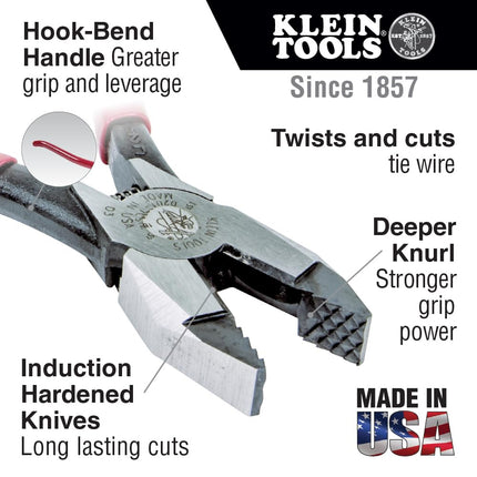 Ironworker's Pliers, Aggressive Knurl, 9" Klein Tools D201-7CSTA , Red