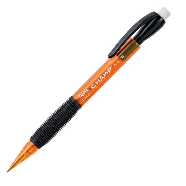 Portaminas Pentel CHAMP (0.9 mm), cuerpo color naranja translúcido, paquete de 12 (AL19F)