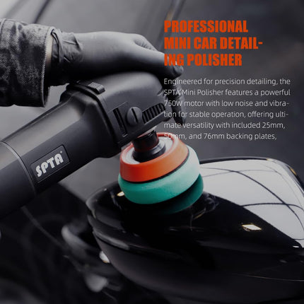 SPTA Mini Polishing Machine Buffer Rotary Polisher Auto Detailing Superpolish with 27Pcs Detail Polishing Pad Mix Size Kit Buffing Pad and 75mm ,100mm,140mm M14 Thread Extension Shaft