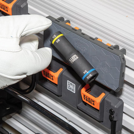 Klein Tools 66009 Impact-Rated 4-in-1 Flip Quad Socket, 3/8-Inch Drive, 12-Point Color-Coded Deep Sockets with 4 Hex Sizes and Adapter
