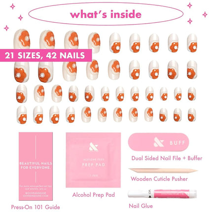 Olive & June Maximalist Instant Mani Press-On Nails (Glue) | 42 Fake Nails, 21 Sizes | Non-Toxic, Long-Lasting Big, Bold Gorgeous Realistic Look | Salon-Quality | Short, Round | Puffy Bubble Flowers