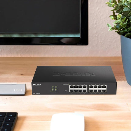 D-Link DGS-1100-16V2 - 16-Port Gigabit Smart Managed Switch with VLAN support, layer 2 features, QoS, 802.3az EEE, Fanless , Black