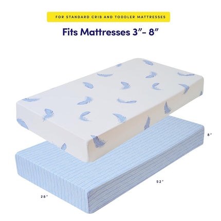 2 Pack Crib Sheets for Boys & Girls – Snug Full Elastic Fit for Standard Crib Mattresses (28″×52″) – Stylish Zoo Animals, Feathers, Gingham & Petals, Watercolor Vines Prints, Feathers & Arrowhead