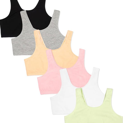 Fruit of the Loom Girls' Cotton Built-up Stretch Sports Bra, Lentil/Mango/Pink Camo/Grey Heather/White/Black, 38