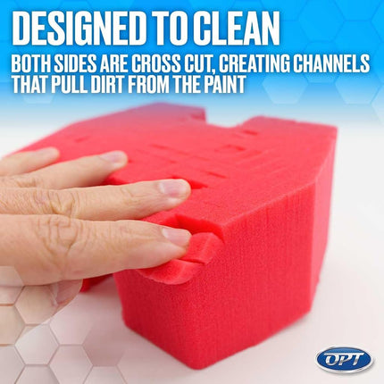 Optimum Big Red Sponge 2.0 – Better Grip and Access Tight Spaces - Safe for All Paint Types, Use for Rinseless Car Wash and Car Wash Soap