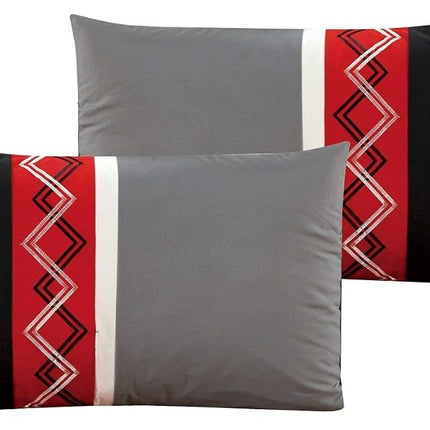 Chezmoi Collection Arden 7-Piece Modern Pleated Stripe Embroidered Zigzag Bedding Comforter Set (Full, Red/Black/Gray/Off-White)
