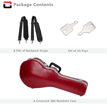 Crossrock F-Style Mandolin Case | ABS Molded Hardshell with Security Lock, Metal Feet, and Detachable Straps-Red (CRA862MFRD)