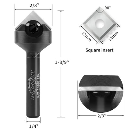 BINSTAK 90 Degree V Groove Router Bit 1/4 Inch Shank, Carbide Insert Wood CNC Router Bits for Woodworking Engraving Carving