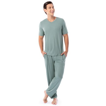Fruit of the Loom mens 360 Stretch Short Sleeve V-neck Top and Pant Sleep Pajama Set, Green, S