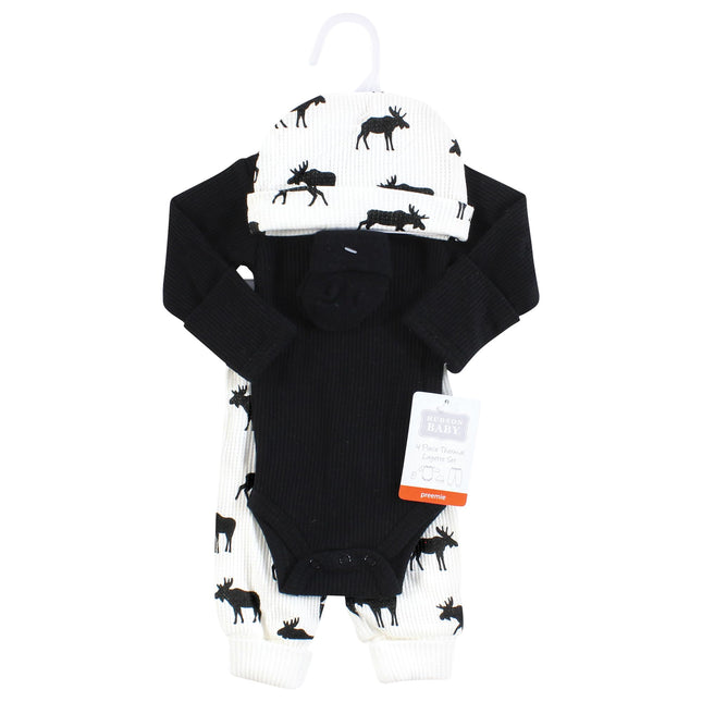 Hudson Baby Conjunto de pijama térmico unisex de 4 piezas para bebé prematuro, manga larga, alce, prematuro