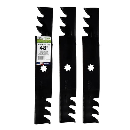 MaxPower 561812XB Set of 3, 3-N-1 Commercial Mulching Blades for 48 in. Cut John Deere Mowers, Replaces OEM no. GX21784, GX21786, Black