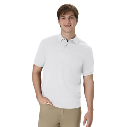 Hanes Men's Short-Sleeve Jersey Pocket Polo (Pack of 2), White/White, Large