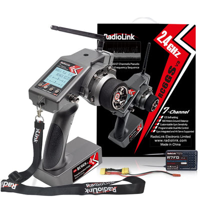 Radiolink RC6GS V3 New 7 Channels RC Transmitter and Gyro Receiver R7FG, Voltage Telemetry, 2.4Ghz Surface Radio Controller for RC Crawler, Drifting, Bash, Buggy Cars, and Boats