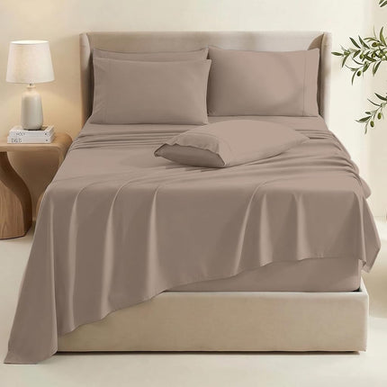 Hearth & Harbor Extra Deep Pocket Sheets - Fits Mattress 18-24 Inches Deep - Extra Deep Pocket Full Size Sets - 6 Piece Full Size - Full - Taupe Sheets