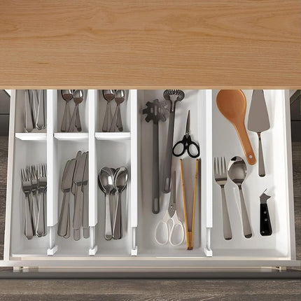ANTOWIN Bamboo Drawer Dividers, Drawer Separators Splitter,17-22 inches Long Adjustable Spring-loaded Organizer for Large Utensil, Clothes, Tools Drawers, 6 Pack Dividers + 4 Pack Baffle (White)