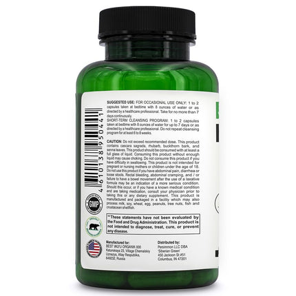 Siberian Green Herbal Colon Detox with Senna Buckthorn Prune Fruit 90 Capsules – Traditional Siberian Formula 14 Herbs & Probiotic to Cleanse Colon and Detox Body