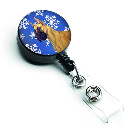 Caroline's Treasures Great Dane Winter Snowflakes Holiday Retractable Badge Reel, Multicolor (LH9265BR)