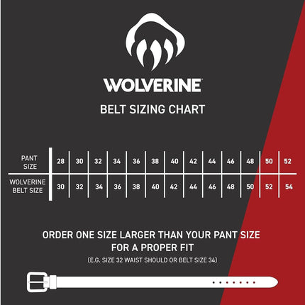 Wolverine Men's Full Grain Leather Work Belt | Workwear | Heavy Duty | Utility | Rugged | Durable | Metal Buckle, Rugged Patch - Brown, 97cm