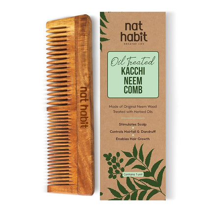 Nat Habit Kacchi Neem Wooden Comb, Soaked In 17 He