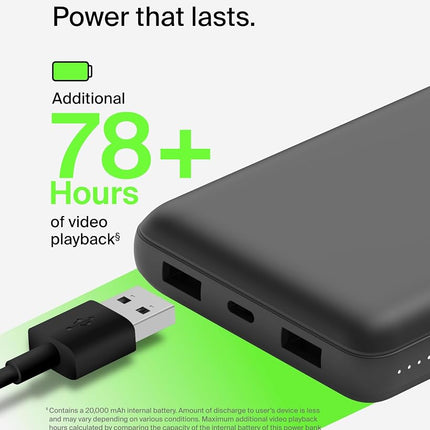 Belkin Power Bank 20K USB A and C Portable Battery Pack, 15W Black Phone Charger