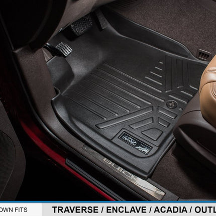 MAXLINER Alfombrillas personalizadas de 3 filas y protector de maletero detrás de la 3.ª fila, juego negro para Traverse / Enclave con asientos de cubo en la 2.ª fila