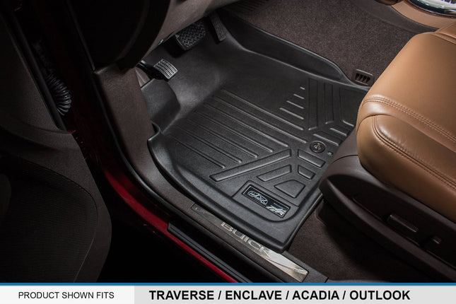 MAXLINER Alfombrillas personalizadas de 3 filas y protector de maletero detrás de la 3.ª fila, juego negro para Traverse / Enclave con asientos de cubo en la 2.ª fila