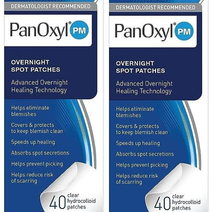 PanOxyl PM Overnight Spot Patches, Advanced Hydrocolloid Healing Technology, Fragrance Free, 40 Count - Pack of 2