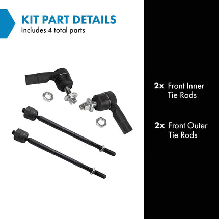 TRQ Inner and Outer Driver and Passenger Side Tie Rod Set 4 Piece