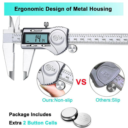 Kynup Digital Caliper, 200mm/8 Inch Caliper Measuring Tool with Stainless Steel, IP54 Splash Proof Protection Design, Easy Switch from Inch Metric Fraction, Large LCD Screen, 2 Extra Button Cells