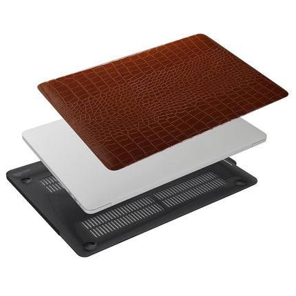 FFBOFFC Cover Compatible with MacBook Air 15 Inch Case 2024 2023 Release A3114 A2941 with Liquid Retina Display & Touch ID, Leather Crocodile Print Hard Shell Case Cover & Keyboard Skin, Brown
