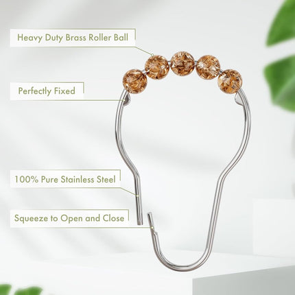 Amazer Shower Curtain Hooks, Decorative Shower Curtain Hooks, Amber Shower Curtain Rings Rustproof Stainless Steel Shower Hooks for Shower Curtain Liner Shower Rod Hook 12pcs