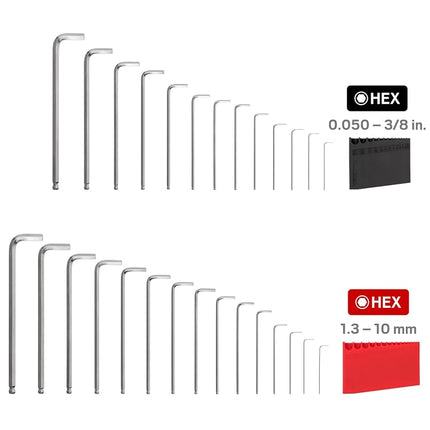TEKTON Ball End Hex Key Set, 28-Piece (0.050-3/8 in., 1.3-10 mm) with Holder | KLX91301