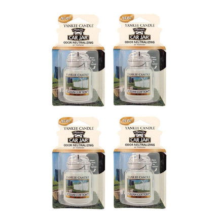 Yankee Candle Gel Car Jar Ultimate Hanging Odor Neutralizing Air Freshener Clean Cotton (Pack of 4)