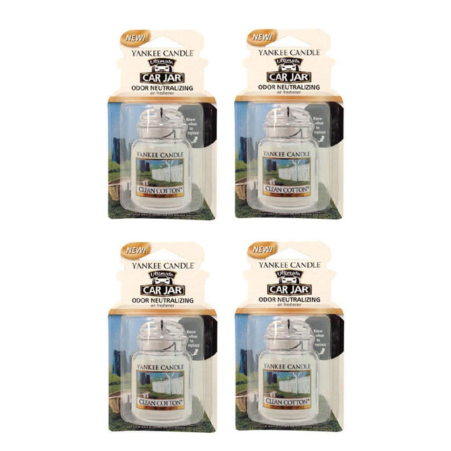 Yankee Candle Gel Car Jar Ultimate Hanging Odor Neutralizing Air Freshener Clean Cotton (Pack of 4)