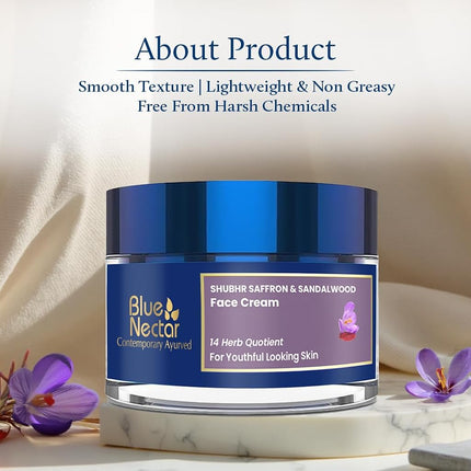 Blue Nectar Face Cream for Women | Ayurvedic Daily Face Moisturizer for Women with Kumkumadi Saffron Oil for Skin | Hydrating Day & Night Cream (14 Herbs, 50g).
