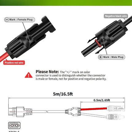 Lonnky MC4 to XT60i Solar Cable 12AWG 5M for Power Station Generator