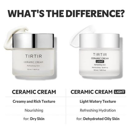 TIRTIR Natural Ceramide Cream | Deep moisturizer for Glass Skin, Polyglutamic acid, Centella Asiatica Extract, Skin barrier, Lightweight, Mild, Nature derived ingredients, Dry skin, Korean skincare