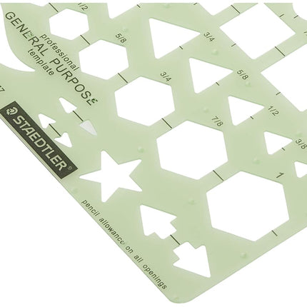 Staedtler Template, Geometric Shapes/Symbols, Protractor, Inch Scale, 9.5 x 5.5 Inches (977102)