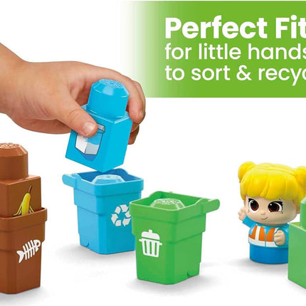 MEGA BLOKS Fisher-Price Toddler Building Blocks, Green Town Sort & Recycle Squad with 15 Pieces, 2 Figures, Toy Ideas for Kids