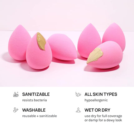 AOA Studio Collection MiNi Makeup Sponge Set Makeup Blender Latex Free and High-definition Set of 6 Makeup Blender For Powder Cream and Liquid, Super Soft Wonder Blender Beauty Cosmetic 3 Tear Drop + 3 Beveled Shape (Pink)…