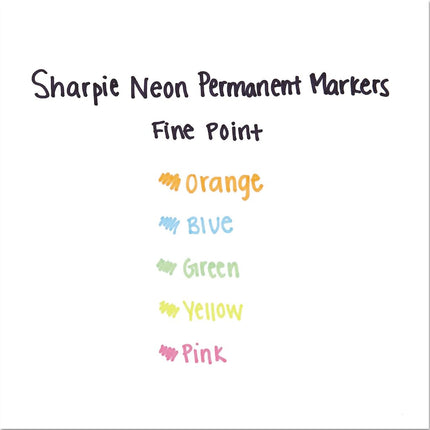 Sharpie Fine Neon Permanent Marker - Assorted Colours, Pack of 5